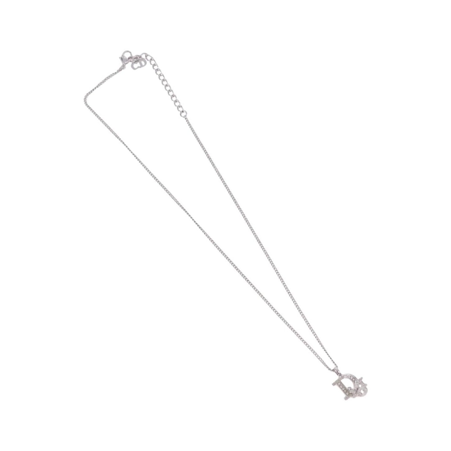 Christian Dior Vintage Dior Logo Metal and Crystal, Silver, Metal, Necklace
