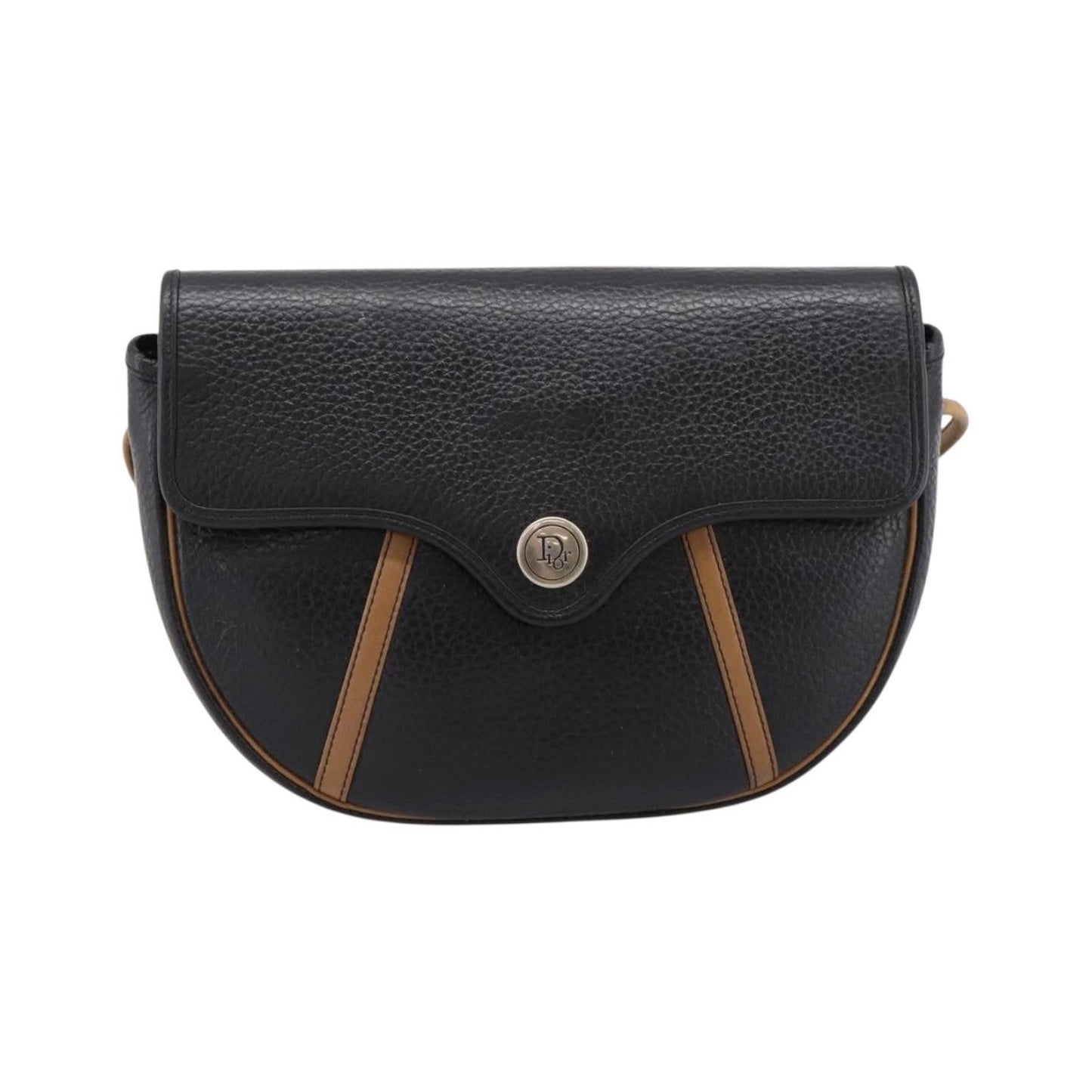 Christian Dior Vintage Flap Canvas, Black, Leather, Shoulder Bag