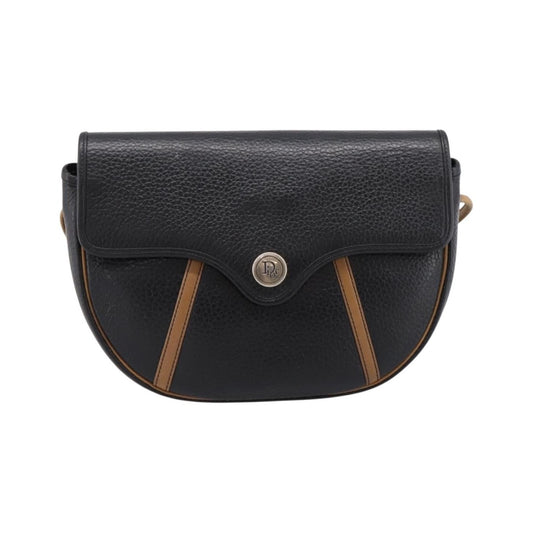Christian Dior Vintage Flap Canvas, Black, Leather, Shoulder Bag