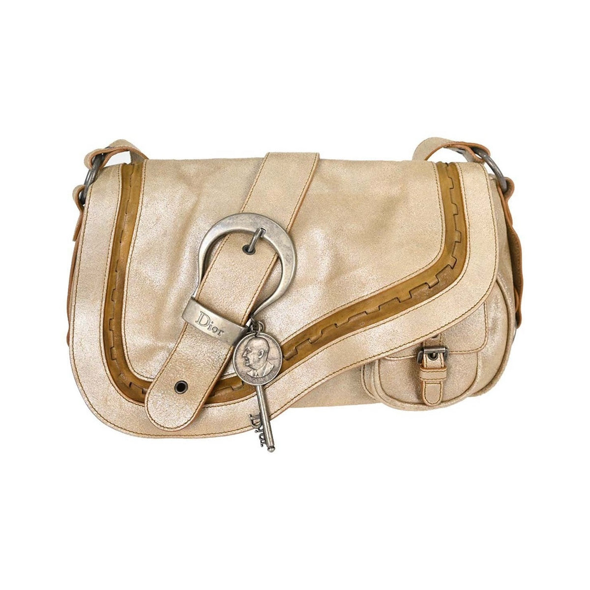 Christian Dior Vintage Gaucho Double Saddle Leather, Gold, Leather, Handbag