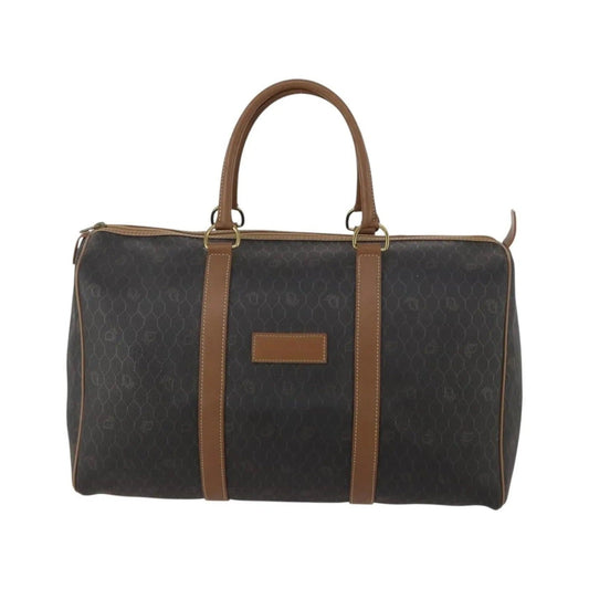 Christian Dior Vintage Honeycomb Boston Canvas and Leather, Black, Canvas, Travel Bag