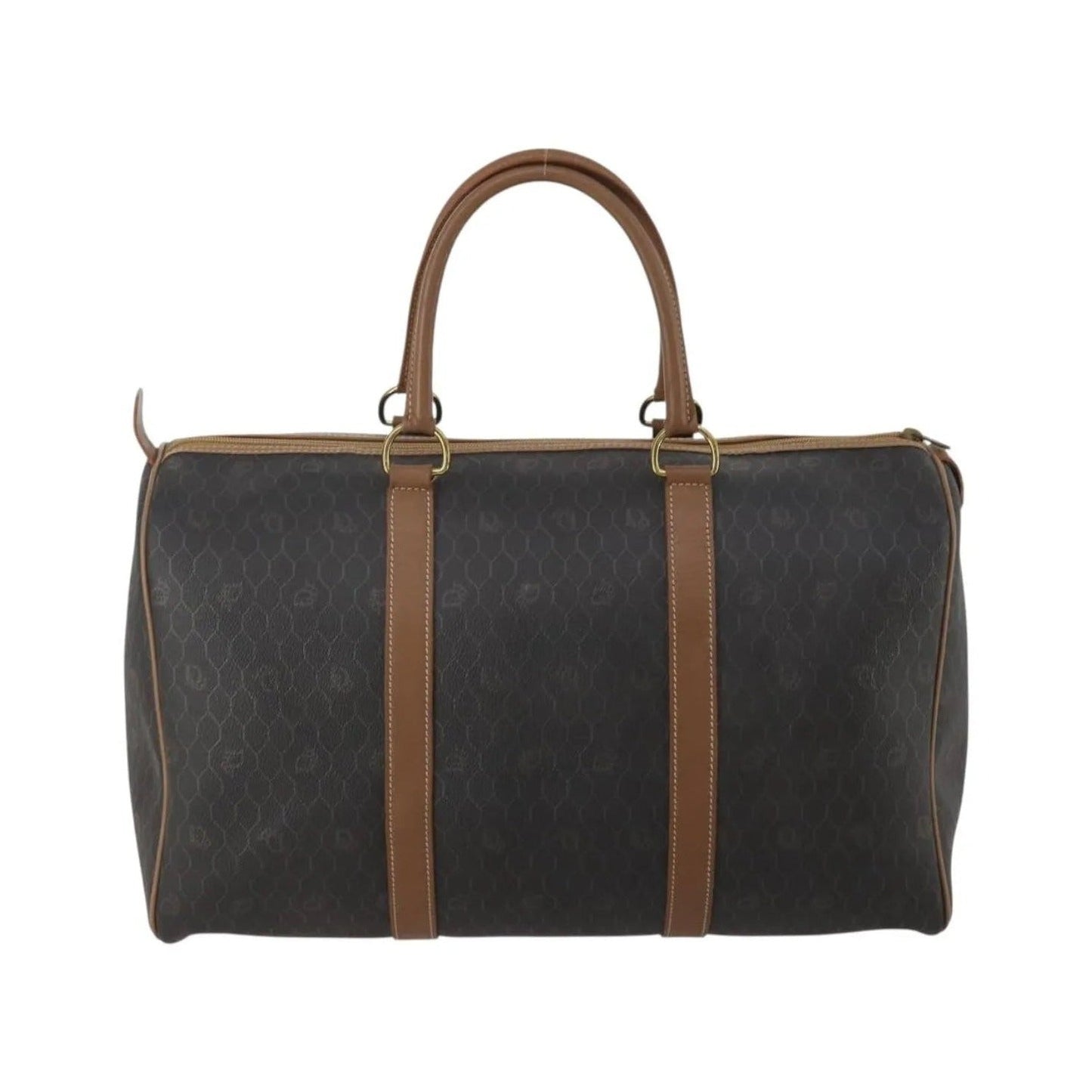 Christian Dior Vintage Honeycomb Boston Canvas and Leather, Black, Canvas, Travel Bag