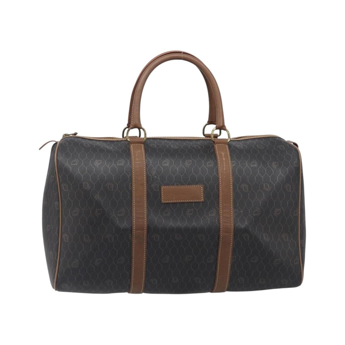 Christian Dior Vintage Honeycomb Boston Canvas and Leather, Black, Canvas, Travel Bag