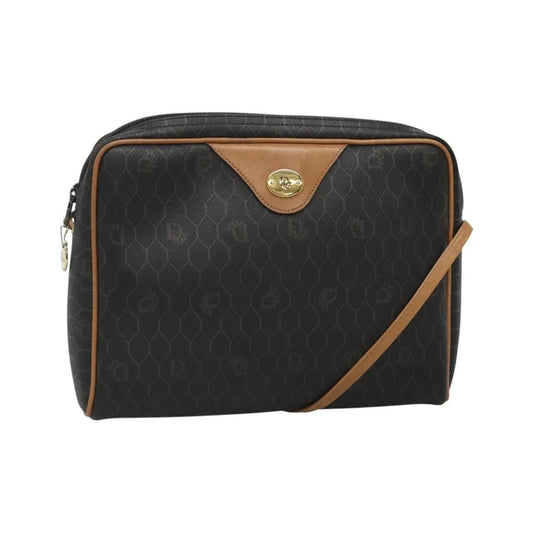 Christian Dior Vintage Honeycomb Canvas and Leather, Black, Canvas, Shoulder Bag