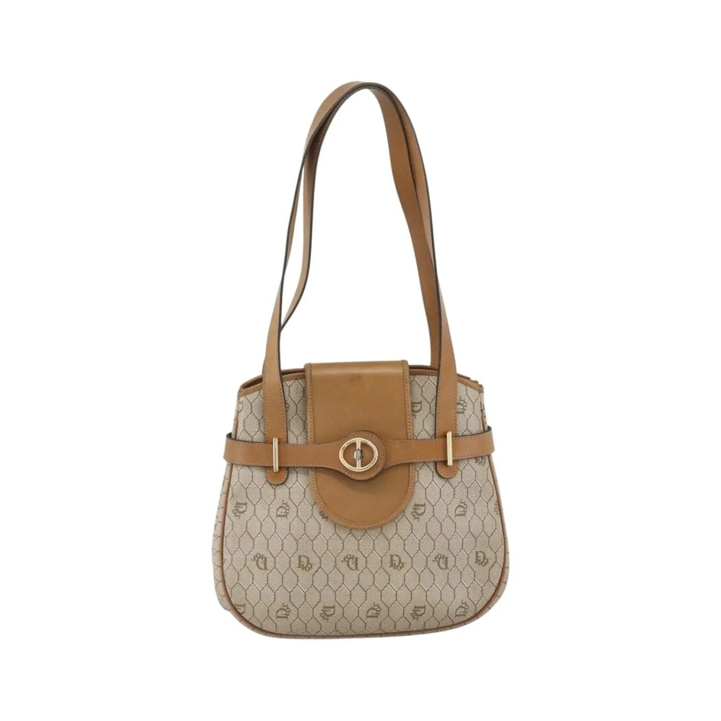 Christian Dior Vintage Honeycomb Canvas and Leather, Beige, Canvas, Shoulder Bag