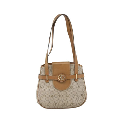 Christian Dior Vintage Honeycomb Canvas and Leather, Beige, Canvas, Shoulder Bag