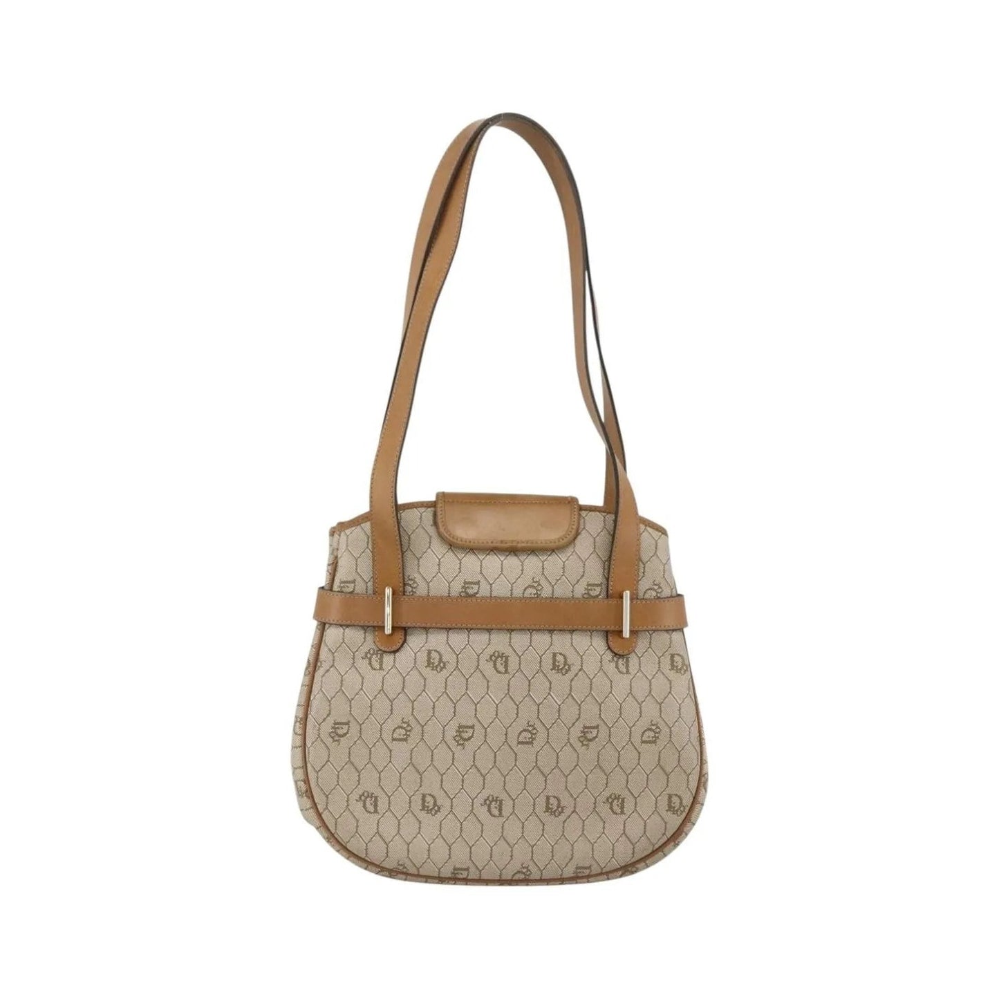 Christian Dior Vintage Honeycomb Canvas and Leather, Beige, Canvas, Shoulder Bag