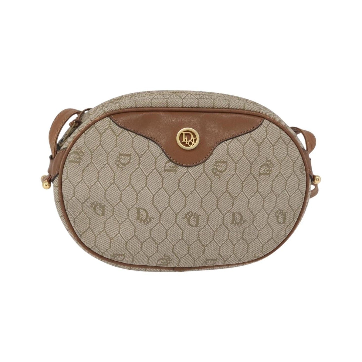 Christian Dior Vintage Honeycomb Canvas and Leather, Beige, Canvas, Shoulder Bag