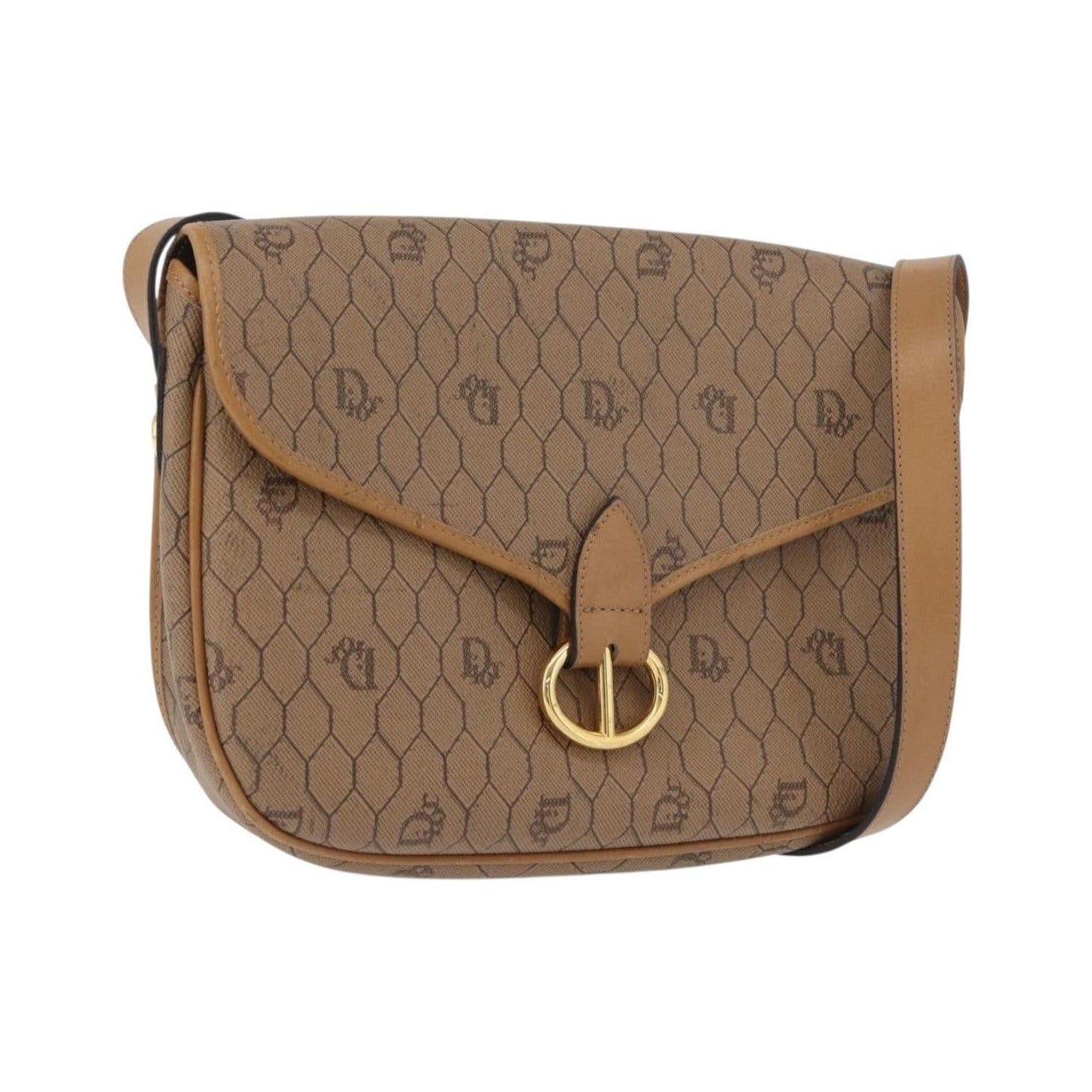 Christian Dior Vintage Honeycomb Canvas and Leather, Beige, Canvas, Shoulder Bag