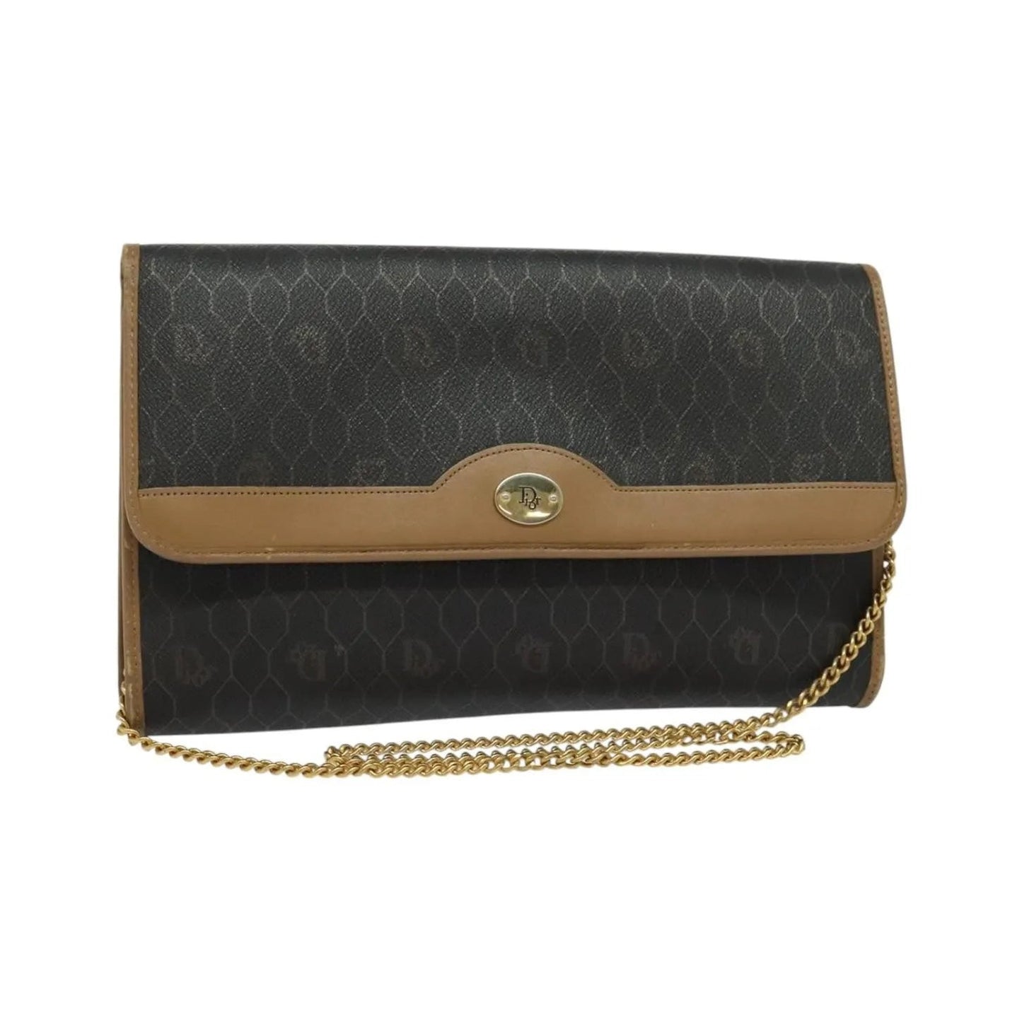 Christian Dior Vintage Honeycomb chain Canvas, Black, Canvas, Shoulder Bag