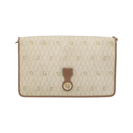 Christian Dior Vintage Honeycomb chain Canvas, Beige, Canvas, Shoulder Bag