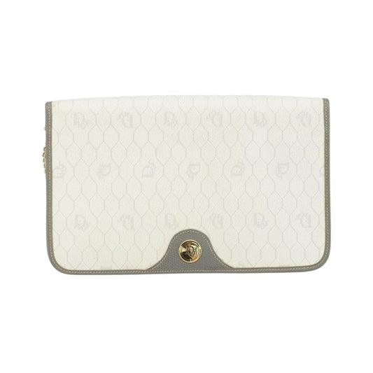 Christian Dior Vintage Honeycomb chain Canvas, White, Canvas, Shoulder Bag