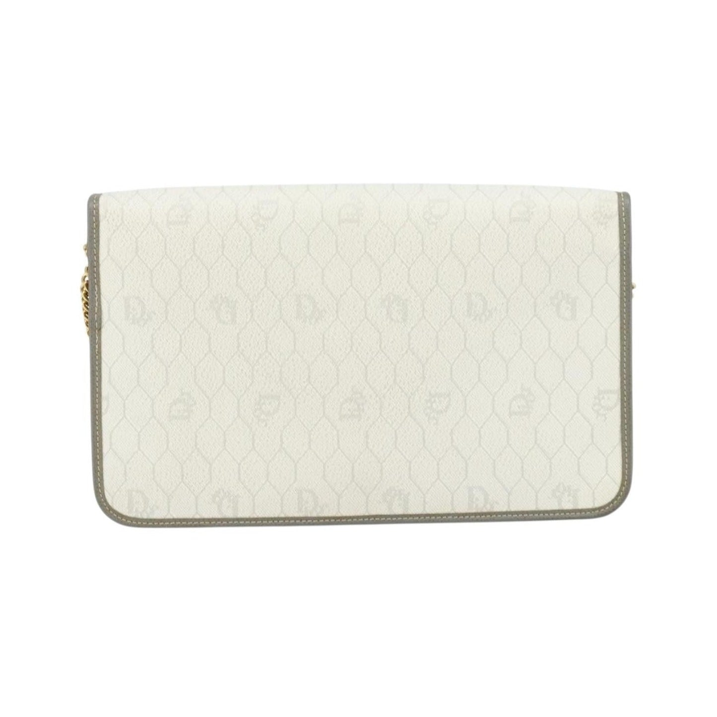 Christian Dior Vintage Honeycomb chain Canvas, White, Canvas, Shoulder Bag