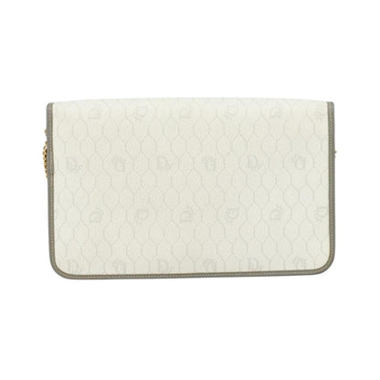 Christian Dior Vintage Honeycomb chain Canvas, White, Canvas, Shoulder Bag