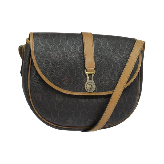 Christian Dior Vintage Honeycomb Flap Canvas and Leather, Black, Canvas, Shoulder Bag