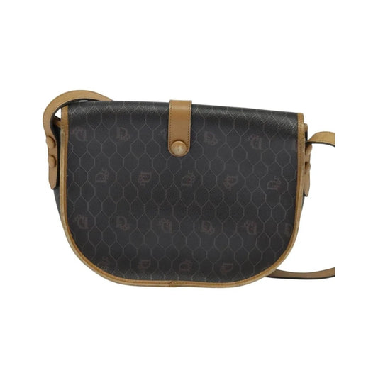 Christian Dior Vintage Honeycomb Flap Canvas and Leather, Black, Canvas, Shoulder Bag