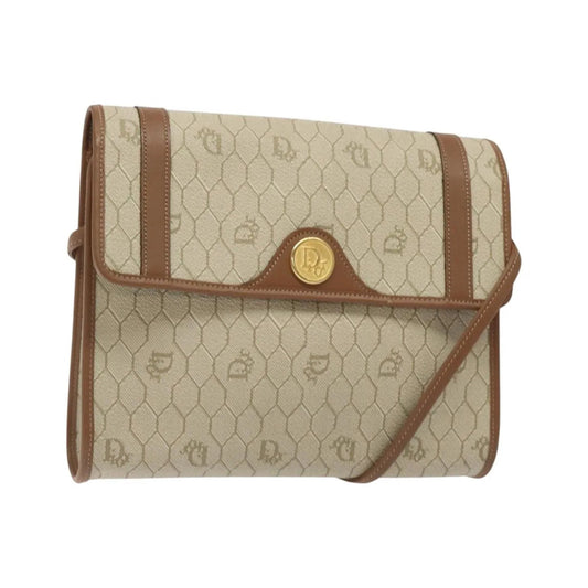 Christian Dior Vintage Honeycomb Flap Canvas and Leather, Beige, PVC, Shoulder Bag