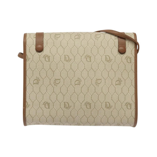 Christian Dior Vintage Honeycomb Flap Canvas and Leather, Beige, PVC, Shoulder Bag