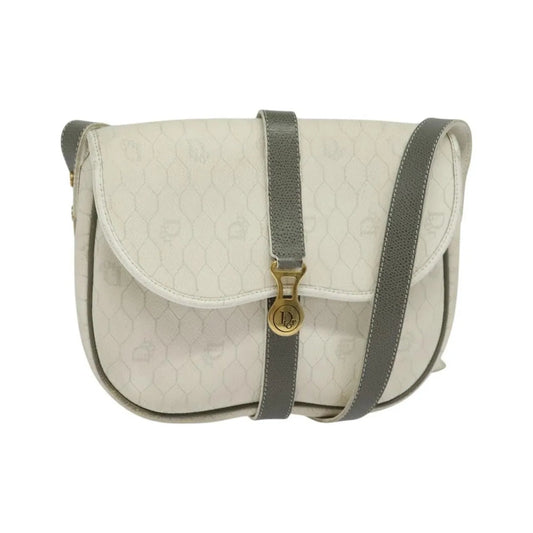 Christian Dior Vintage Honeycomb Flap Canvas and Leather, White, Canvas, Shoulder Bag