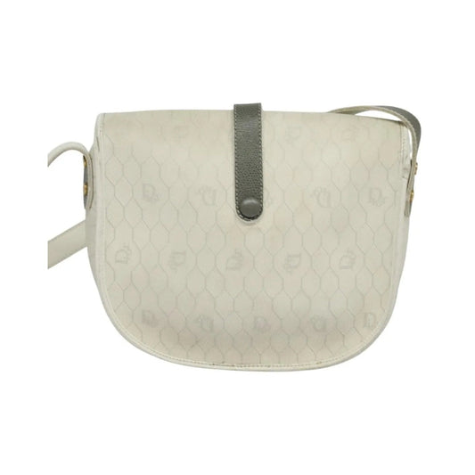 Christian Dior Vintage Honeycomb Flap Canvas and Leather, White, Canvas, Shoulder Bag