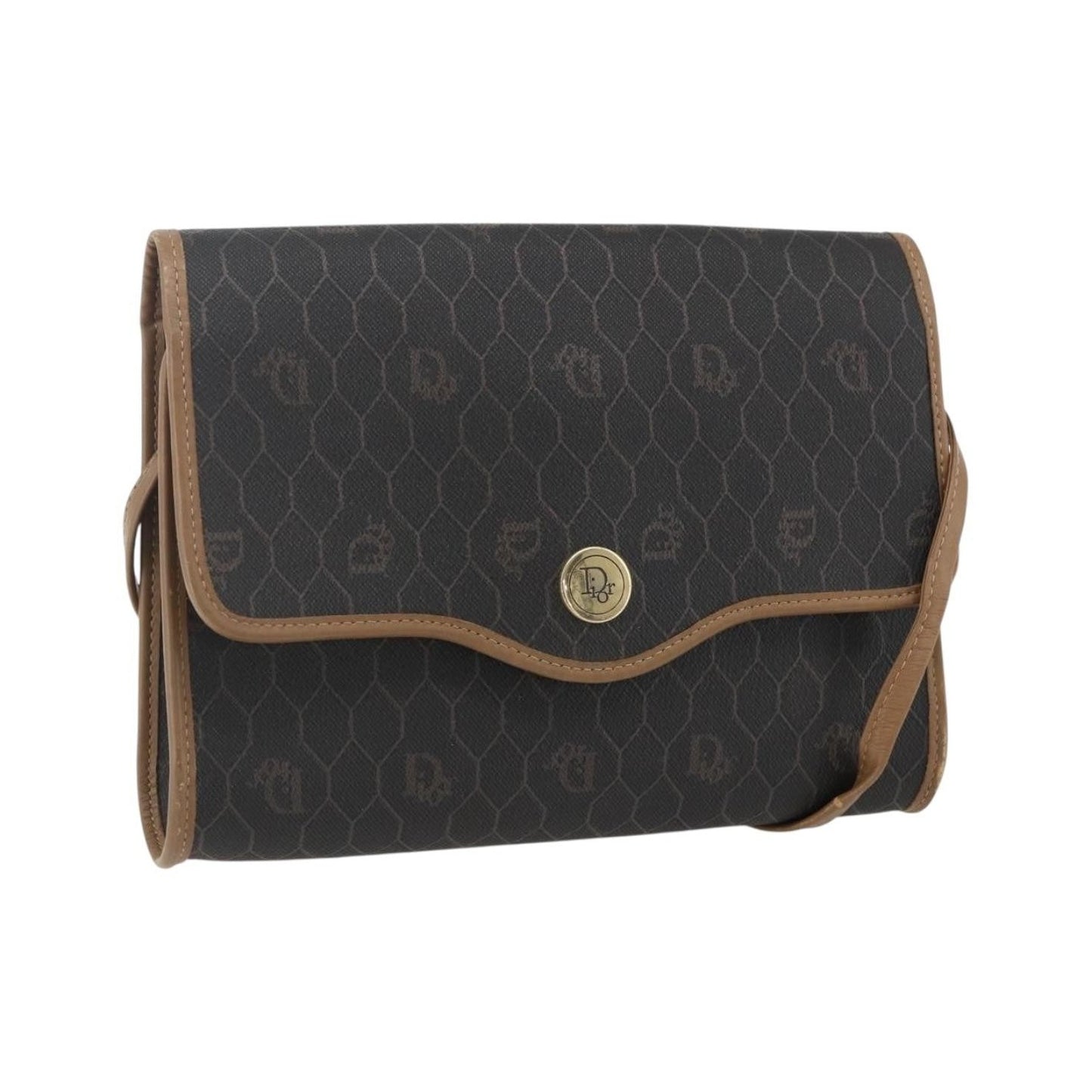 Christian Dior Vintage Honeycomb Flap Canvas and Leather, Black, Canvas, Shoulder Bag