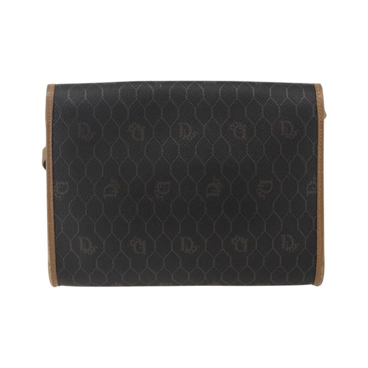 Christian Dior Vintage Honeycomb Flap Canvas and Leather, Black, Canvas, Shoulder Bag