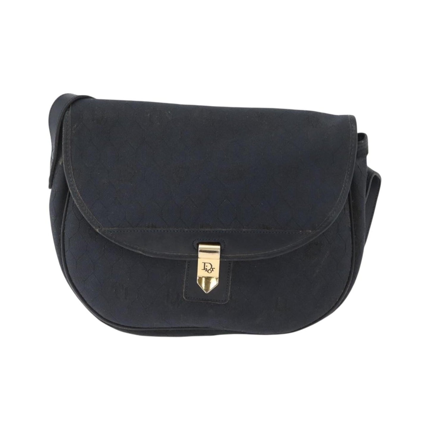 Christian Dior Vintage Honeycomb Flap Canvas and Leather, Black, Canvas, Shoulder Bag