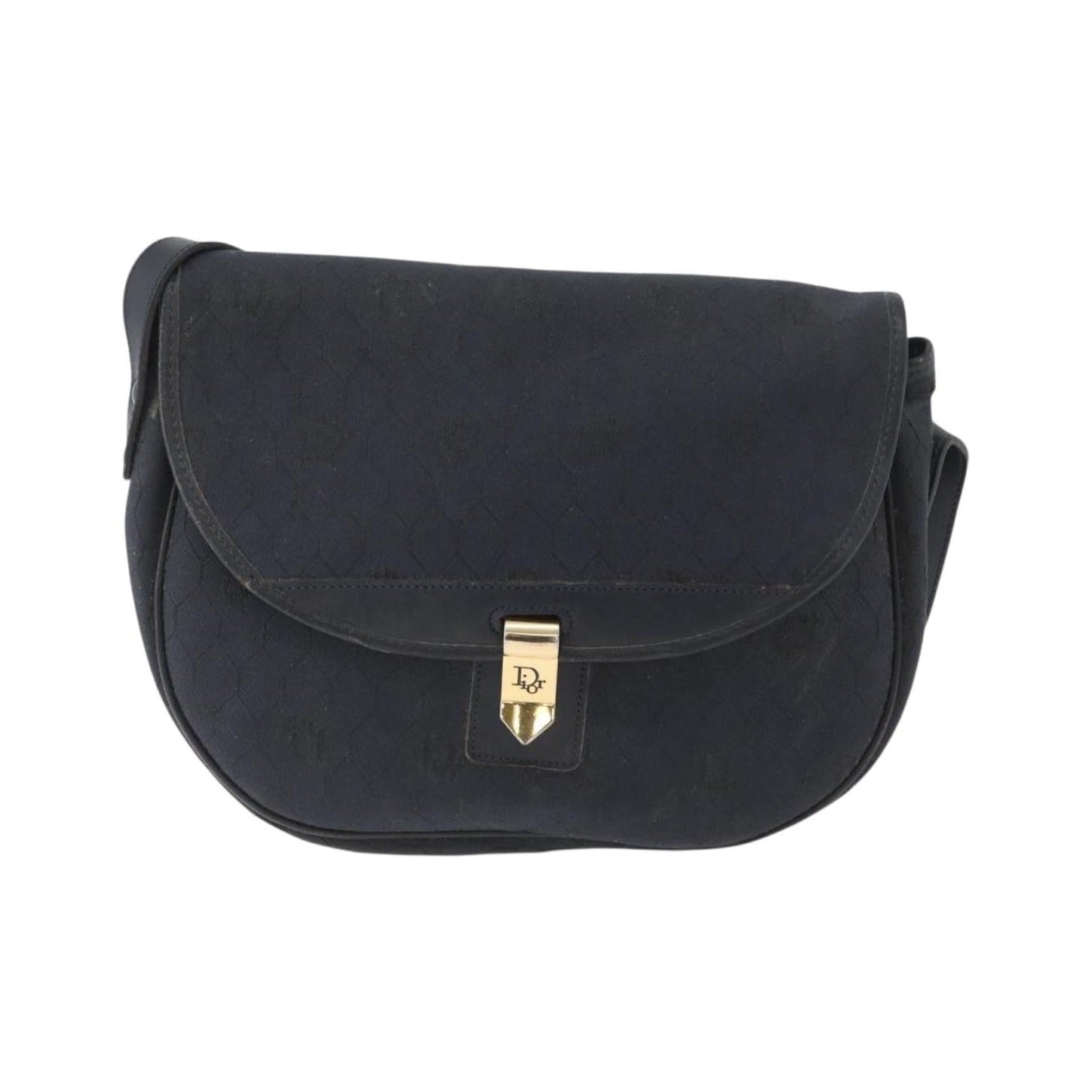 Christian Dior Vintage Honeycomb Flap Canvas and Leather, Black, Canvas, Shoulder Bag