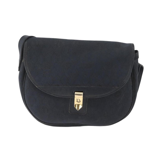 Christian Dior Vintage Honeycomb Flap Canvas and Leather, Black, Canvas, Shoulder Bag