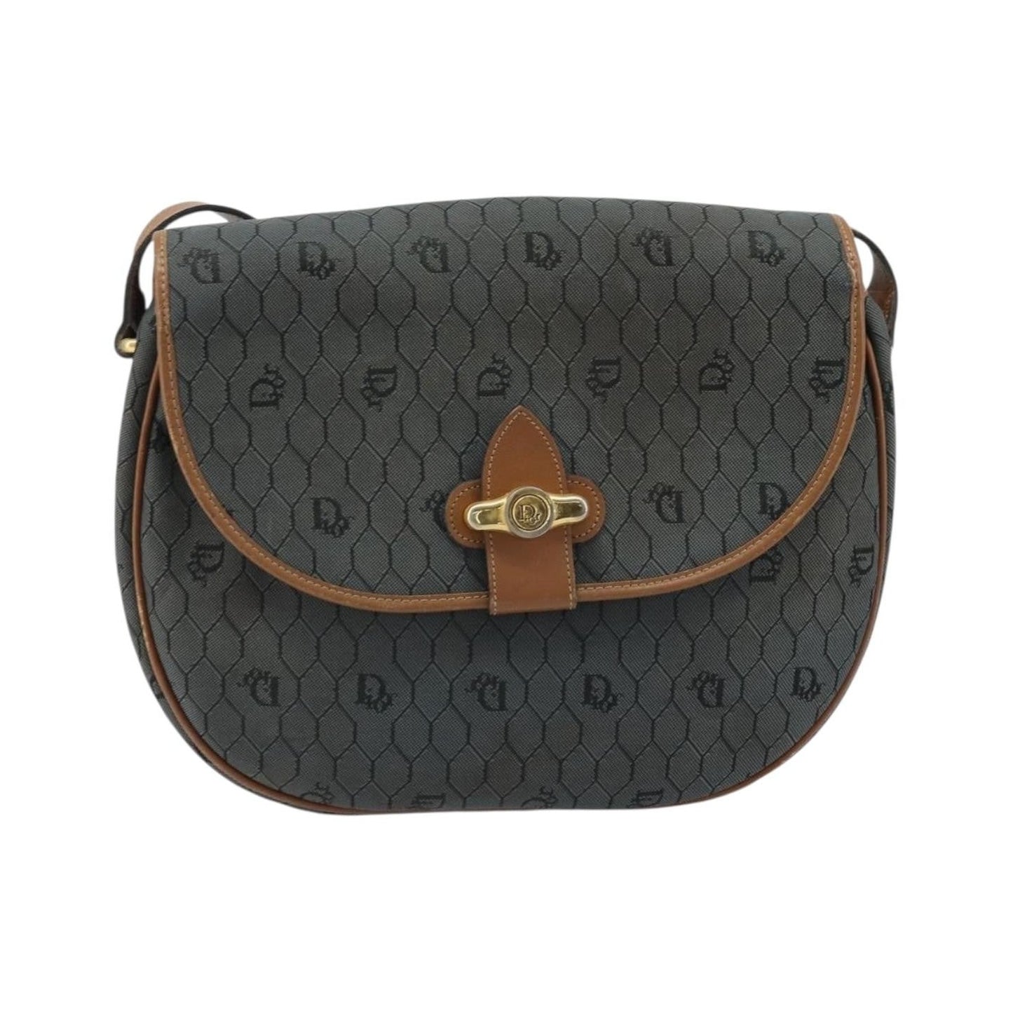 Christian Dior Vintage Honeycomb Flap Canvas and Leather, Black, Canvas, Shoulder Bag