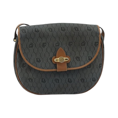 Christian Dior Vintage Honeycomb Flap Canvas and Leather, Black, Canvas, Shoulder Bag