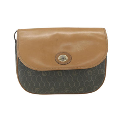 Christian Dior Vintage Honeycomb Flap Canvas and Leather, Khaki, Canvas, Shoulder Bag