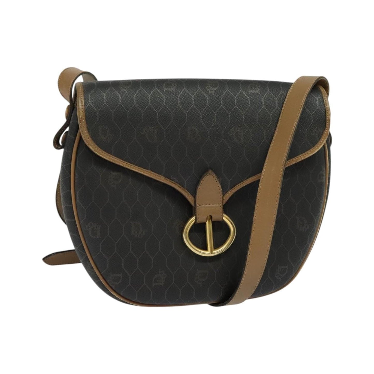 Christian Dior Vintage Honeycomb Flap Canvas and Leather, Black, Canvas, Shoulder Bag
