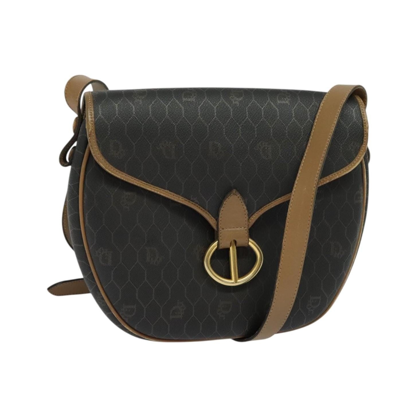 Christian Dior Vintage Honeycomb Flap Canvas and Leather, Black, Canvas, Shoulder Bag