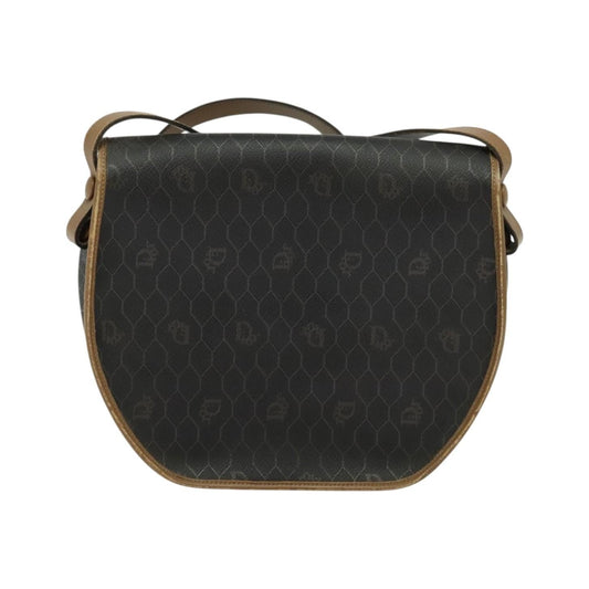 Christian Dior Vintage Honeycomb Flap Canvas and Leather, Black, Canvas, Shoulder Bag
