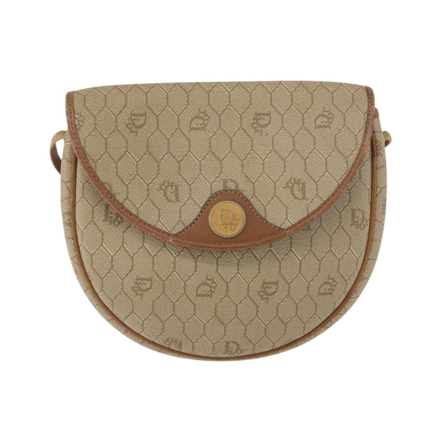 Christian Dior Vintage Honeycomb Flap Canvas and Leather, Beige, Canvas, Shoulder Bag