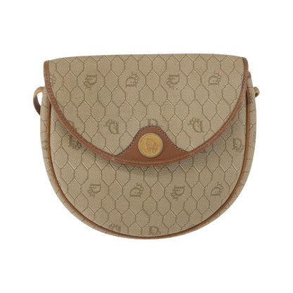 Christian Dior Vintage Honeycomb Flap Canvas and Leather, Beige, Canvas, Shoulder Bag