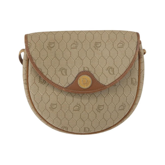 Christian Dior Vintage Honeycomb Flap Canvas and Leather, Beige, Canvas, Shoulder Bag