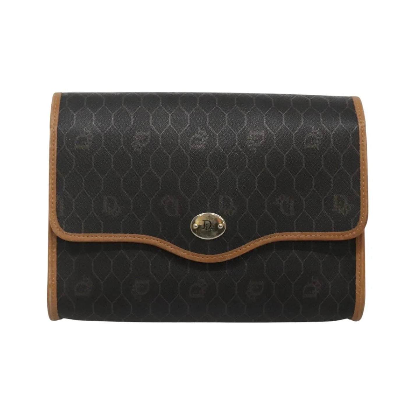 Christian Dior Vintage Honeycomb Flap Coated Canvas, Black, Canvas, Shoulder Bag