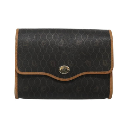 Christian Dior Vintage Honeycomb Flap Coated Canvas, Black, Canvas, Shoulder Bag
