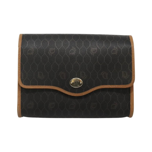Christian Dior Vintage Honeycomb Flap Coated Canvas, Black, Canvas, Shoulder Bag