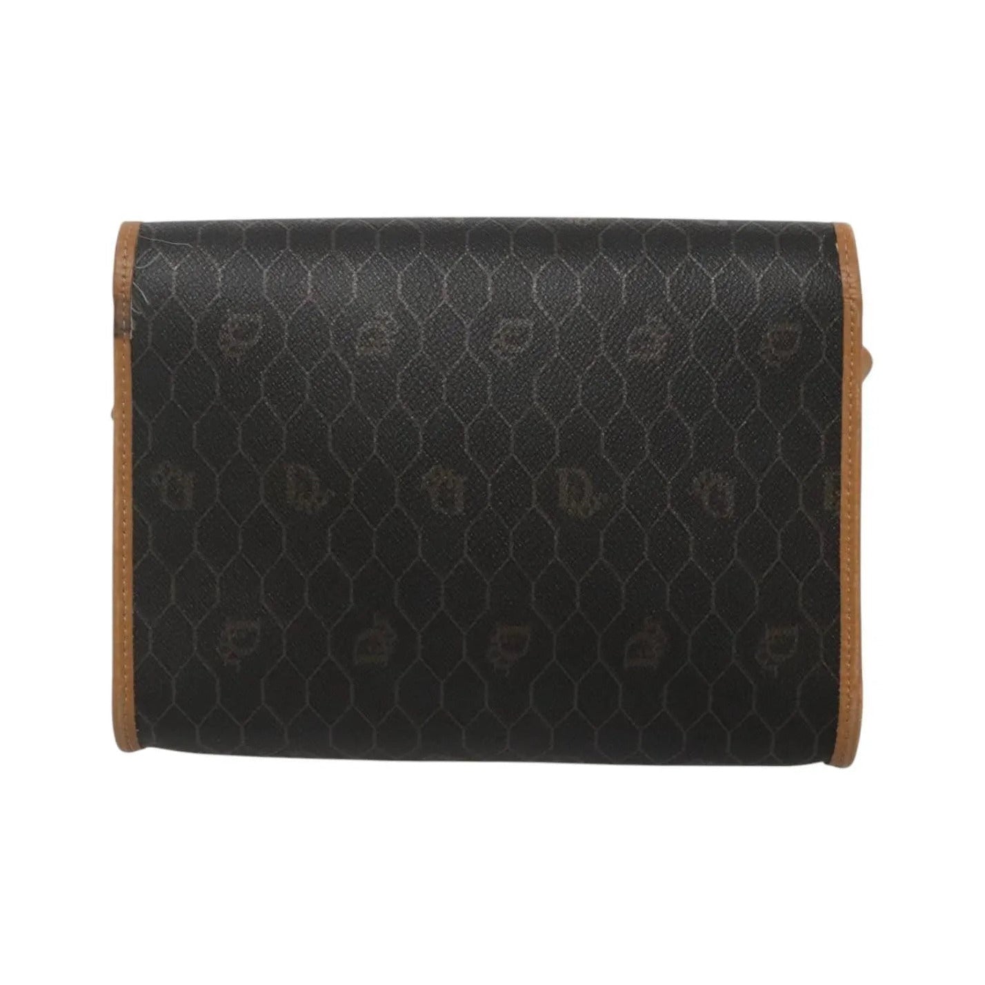 Christian Dior Vintage Honeycomb Flap Coated Canvas, Black, Canvas, Shoulder Bag