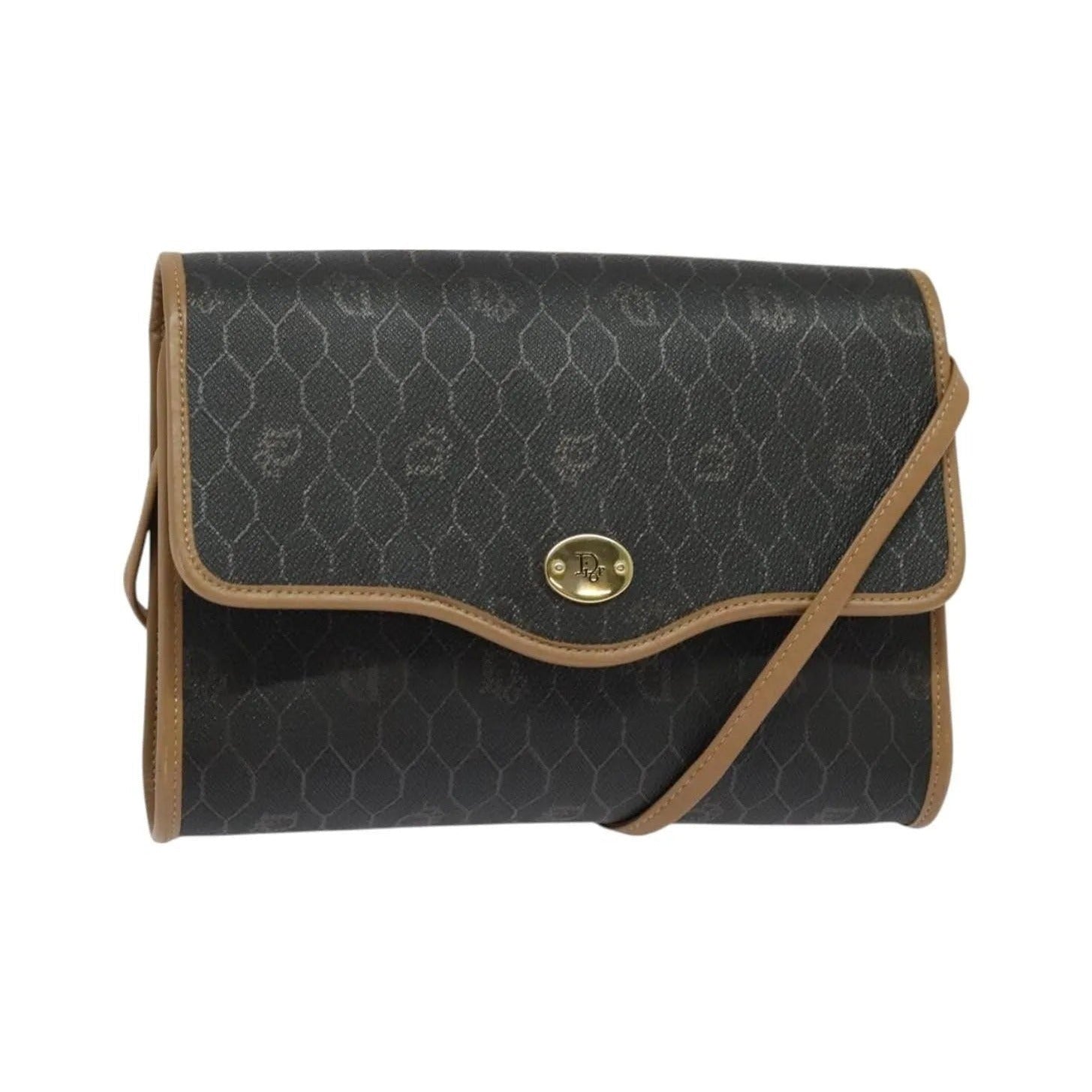 Christian Dior Vintage Honeycomb Flap Coated Canvas, Black, Canvas, Shoulder Bag