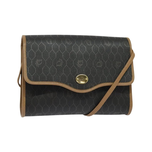 Christian Dior Vintage Honeycomb Flap Coated Canvas, Black, Canvas, Shoulder Bag