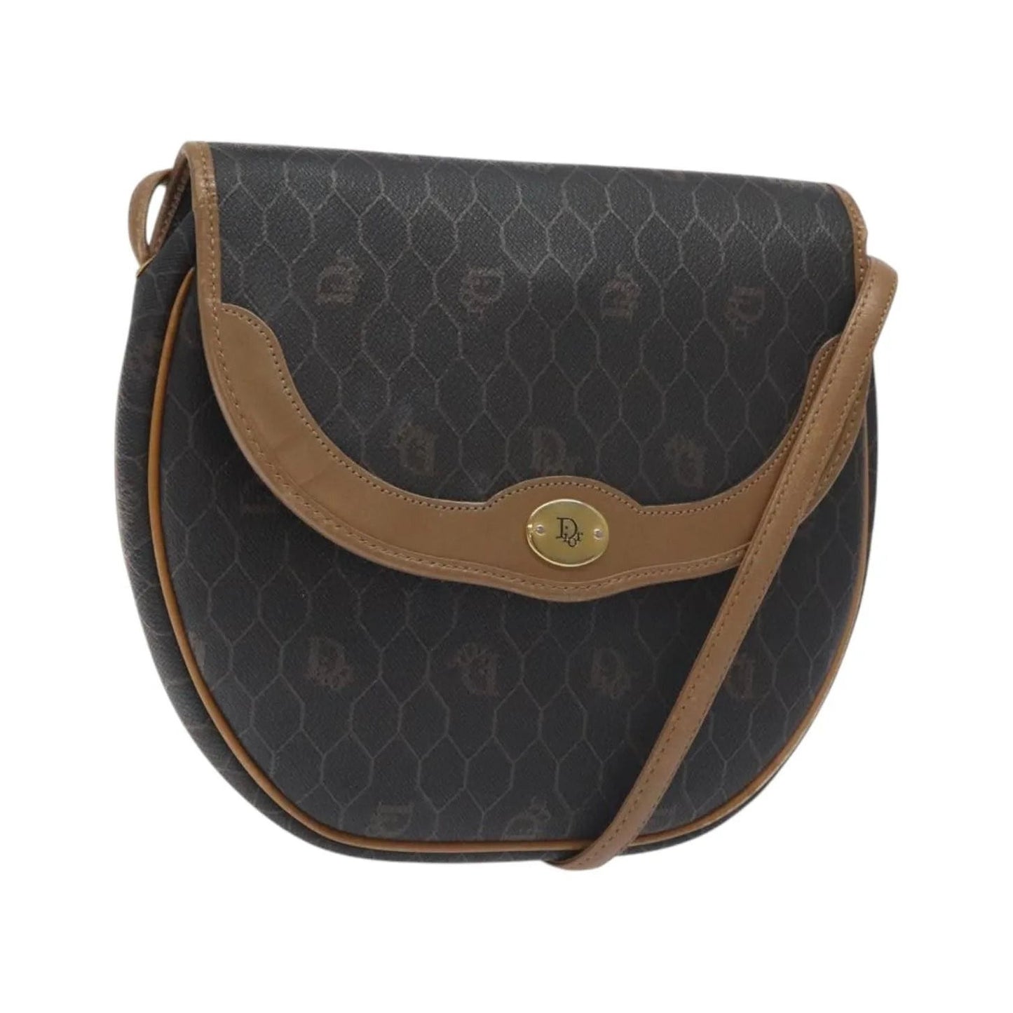 Christian Dior Vintage Honeycomb Flap Coated Canvas, Black, Canvas, Shoulder Bag