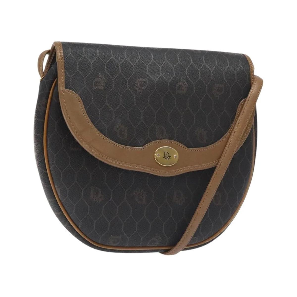Christian Dior Vintage Honeycomb Flap Coated Canvas, Black, Canvas, Shoulder Bag