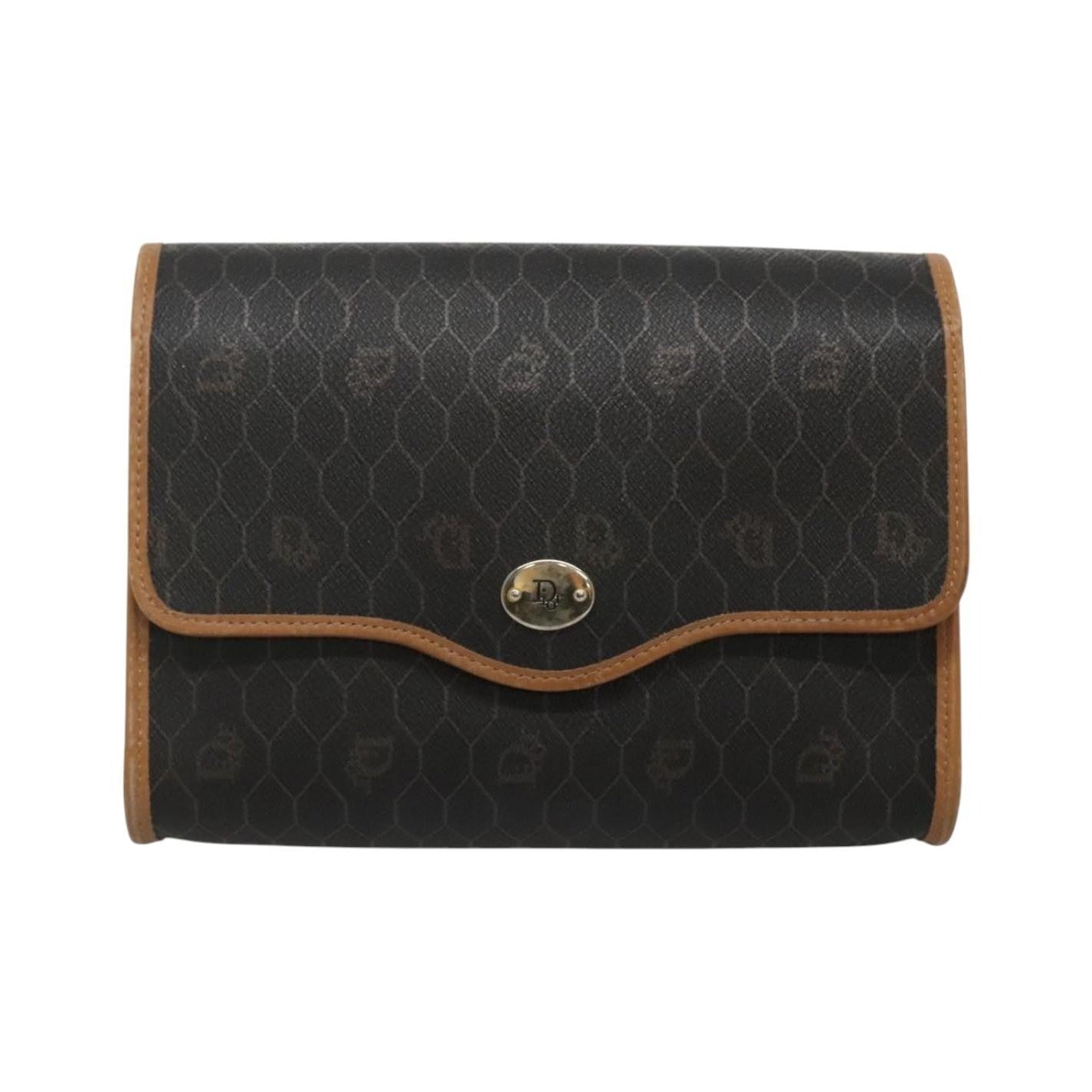 Christian Dior Vintage Honeycomb Flap Coated Canvas, Black, Canvas, Shoulder Bag