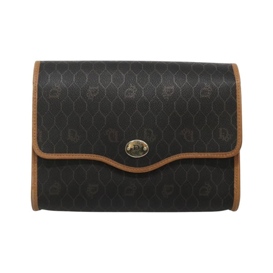 Christian Dior Vintage Honeycomb Flap Coated Canvas, Black, Canvas, Shoulder Bag