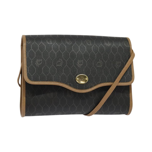 Christian Dior Vintage Honeycomb Flap Coated Canvas, Black, Canvas, Shoulder Bag