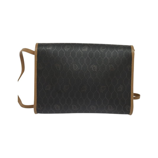 Christian Dior Vintage Honeycomb Flap Coated Canvas, Black, Canvas, Shoulder Bag